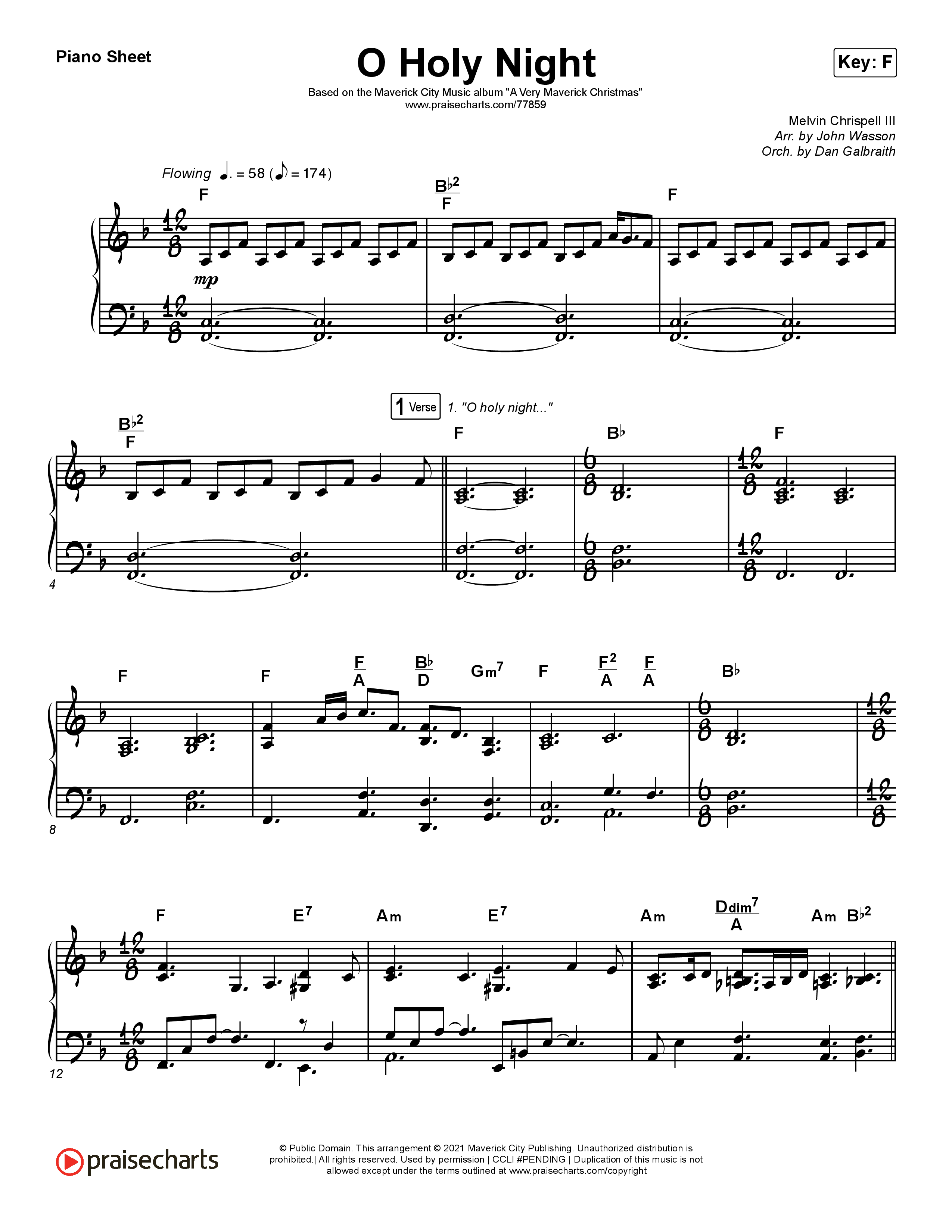 O Holy Night Piano Sheet (Maverick City Music / Melvin Chrispell III)