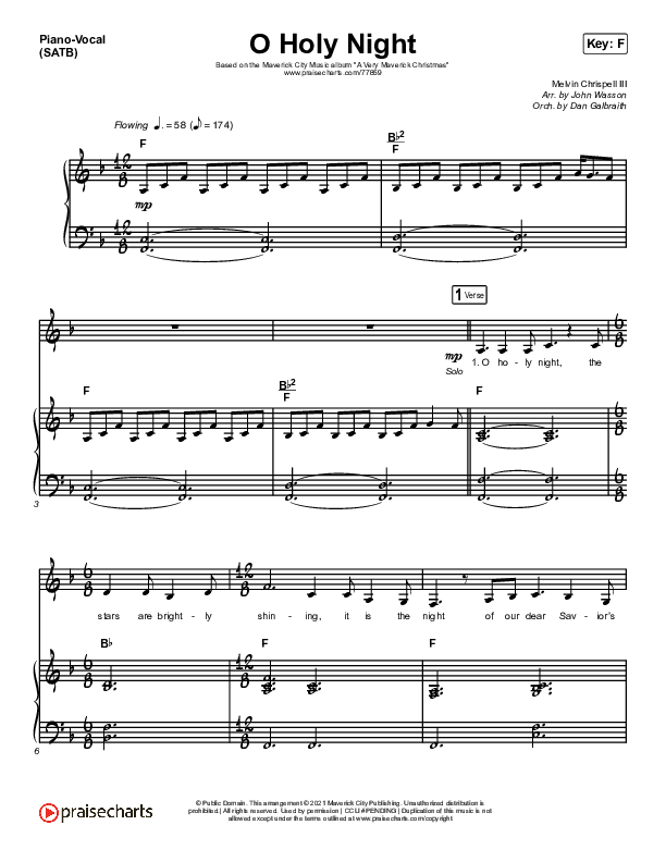 O Holy Night Piano/Vocal (SATB) (Maverick City Music / Melvin Chrispell III)
