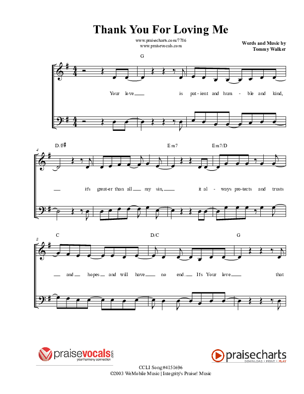 Thank You for Loving Me Lead Sheet (PraiseVocals)