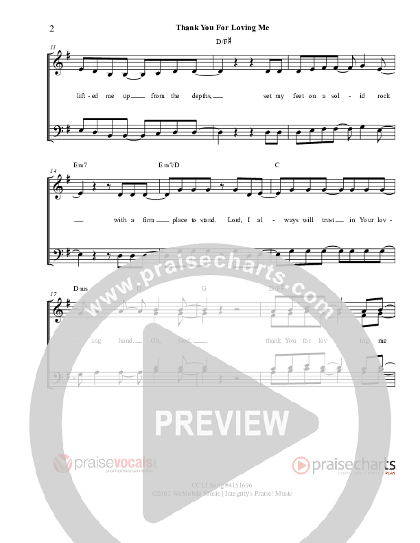 Thank You for Loving Me Lead Sheet (PraiseVocals)