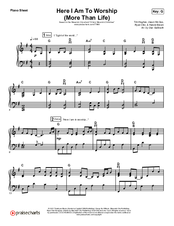 Here I Am To Worship (More Than Life) Piano Sheet (Maverick City Music / Melvin Chrispell III / Chandler Moore)