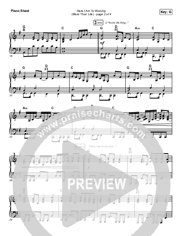 Here I Am To Worship (More Than Life) Piano Sheet (Maverick City Music / Melvin Chrispell III / Chandler Moore)
