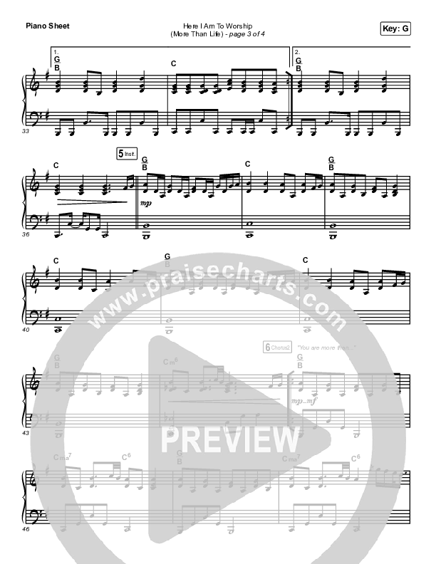Here I Am To Worship (More Than Life) Piano Sheet (Maverick City Music / Melvin Chrispell III / Chandler Moore)