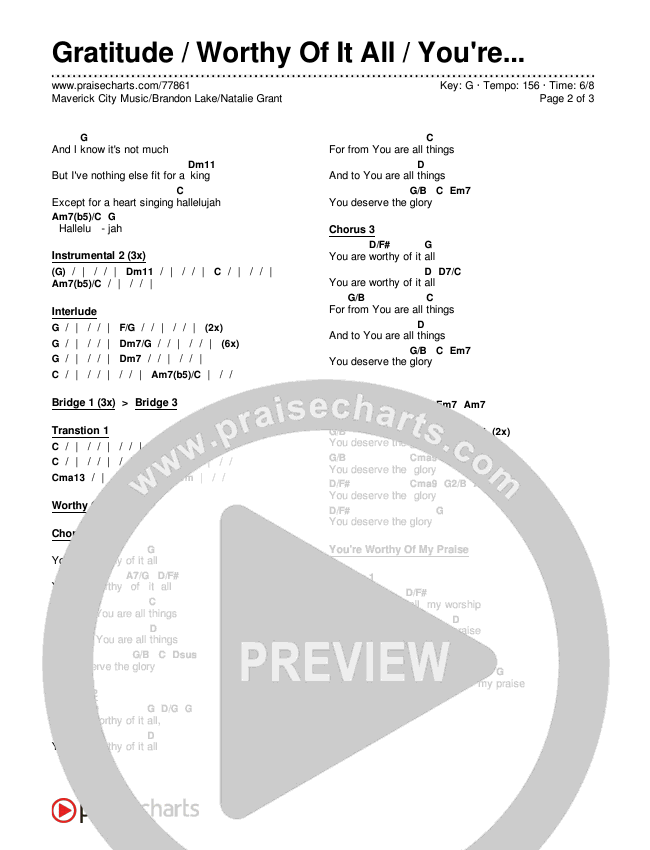 Gratitude / Worthy Of It All / You're Worthy Of My Praise Chords & Lyrics (Maverick City Music / Brandon Lake / Natalie Grant)