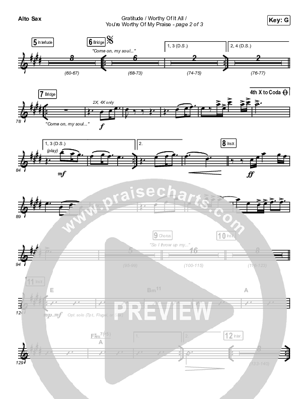Gratitude / Worthy Of It All / You're Worthy Of My Praise Alto Sax (Maverick City Music / Brandon Lake / Natalie Grant)