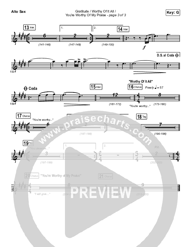 Gratitude / Worthy Of It All / You're Worthy Of My Praise Alto Sax (Maverick City Music / Brandon Lake / Natalie Grant)