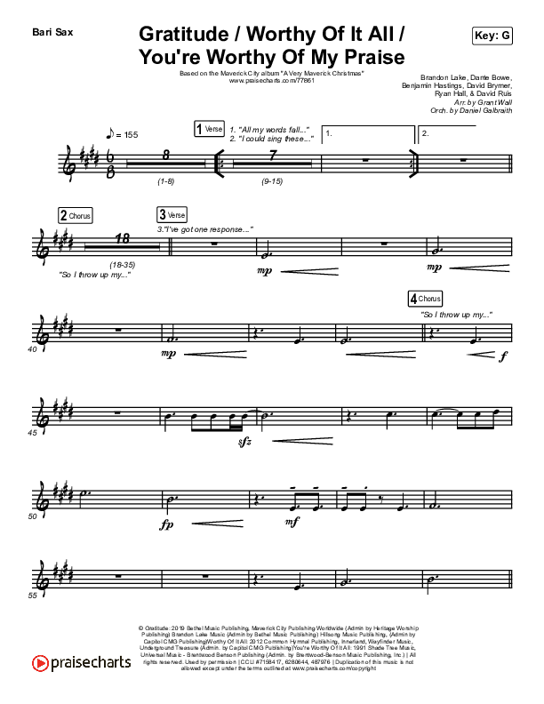 Gratitude / Worthy Of It All / You're Worthy Of My Praise Bari Sax (Maverick City Music / Brandon Lake / Natalie Grant)