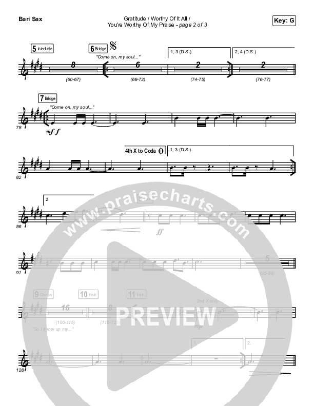 Gratitude / Worthy Of It All / You're Worthy Of My Praise Bari Sax (Maverick City Music / Brandon Lake / Natalie Grant)