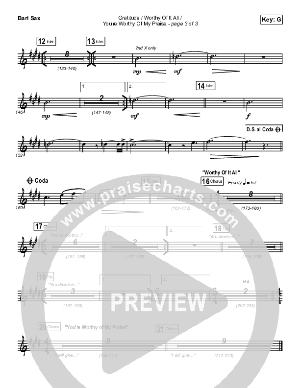 Gratitude / Worthy Of It All / You're Worthy Of My Praise Bari Sax (Maverick City Music / Brandon Lake / Natalie Grant)