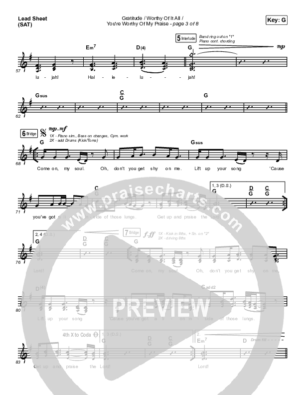 Gratitude / Worthy Of It All / You're Worthy Of My Praise Lead Sheet (SAT) (Maverick City Music / Brandon Lake / Natalie Grant)