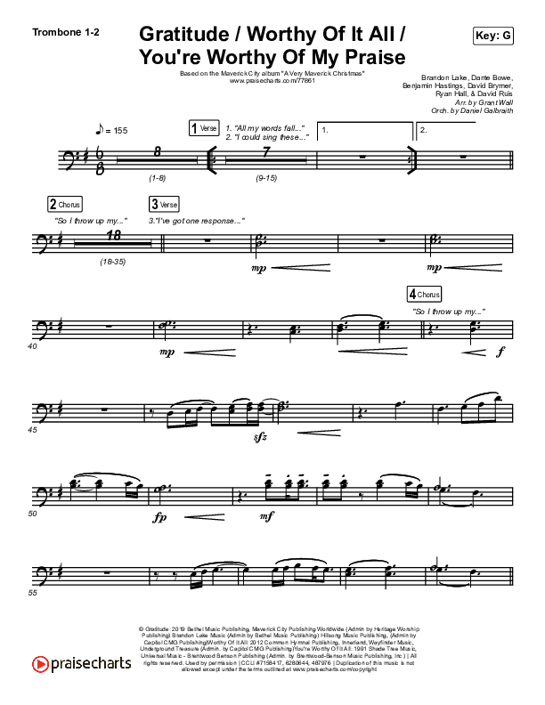 Gratitude / Worthy Of It All / You're Worthy Of My Praise Trombone 1/2 (Maverick City Music / Brandon Lake / Natalie Grant)