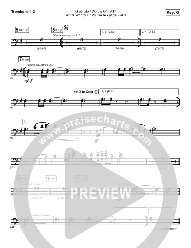 Gratitude / Worthy Of It All / You're Worthy Of My Praise Trombone 1/2 (Maverick City Music / Brandon Lake / Natalie Grant)