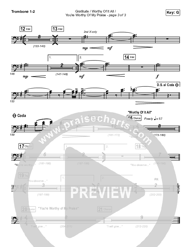 Gratitude / Worthy Of It All / You're Worthy Of My Praise Trombone 1/2 (Maverick City Music / Brandon Lake / Natalie Grant)