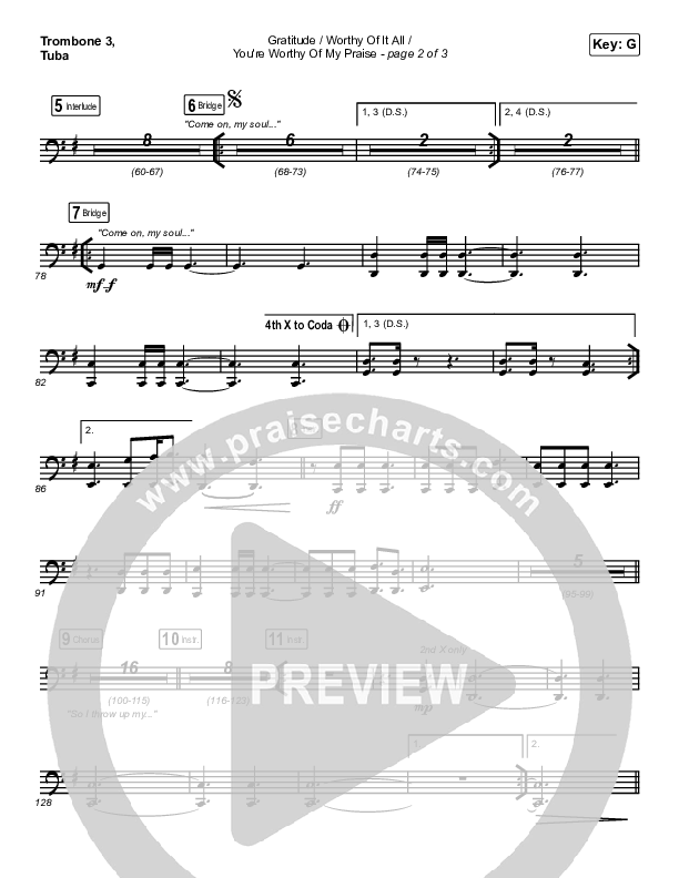 Gratitude / Worthy Of It All / You're Worthy Of My Praise Trombone 3/Tuba (Maverick City Music / Brandon Lake / Natalie Grant)