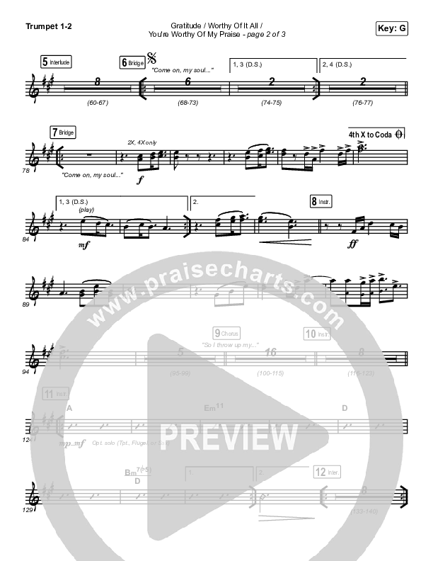 Gratitude / Worthy Of It All / You're Worthy Of My Praise Trumpet 1,2 (Maverick City Music / Brandon Lake / Natalie Grant)