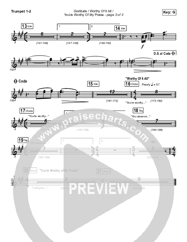 Gratitude / Worthy Of It All / You're Worthy Of My Praise Trumpet 1,2 (Maverick City Music / Brandon Lake / Natalie Grant)