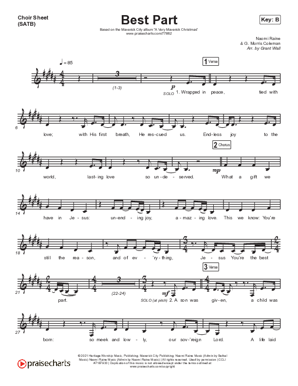 Best Part Choir Sheet (SATB) (Maverick City Music / Naomi Raine / Chandler Moore)