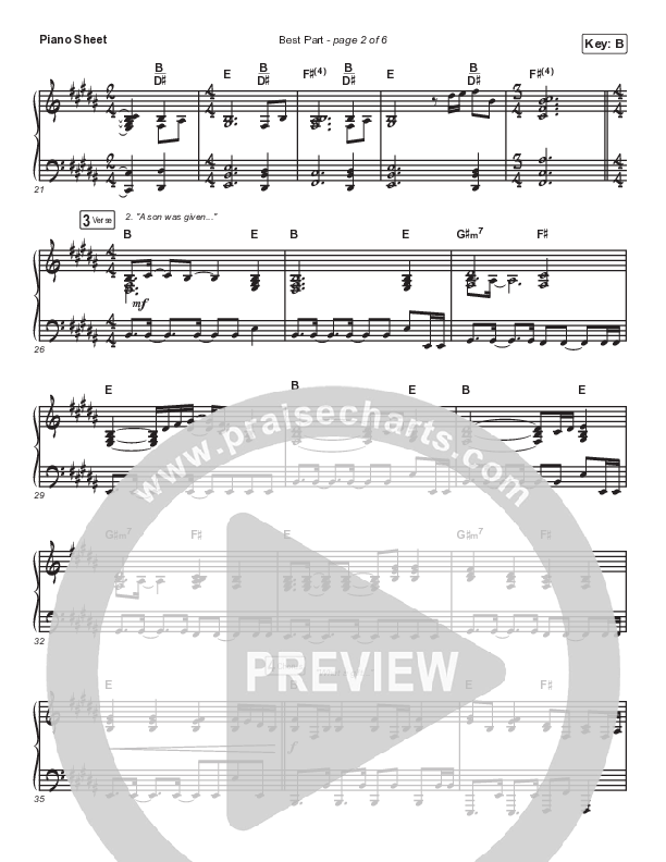 Best Part Piano Sheet (Maverick City Music / Naomi Raine / Chandler Moore)