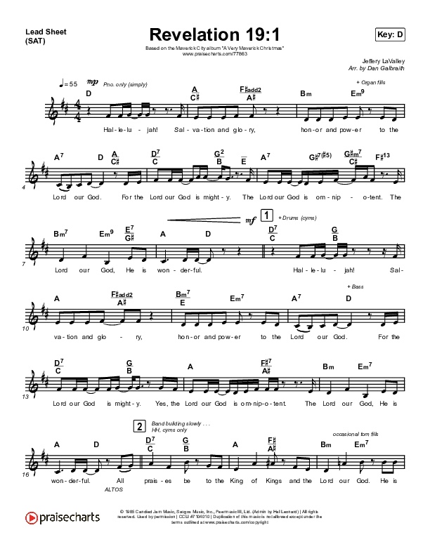 Revelation 19:1 Lead Sheet (Print Only) (Maverick City Music / Naomi Raine / Chandler Moore)