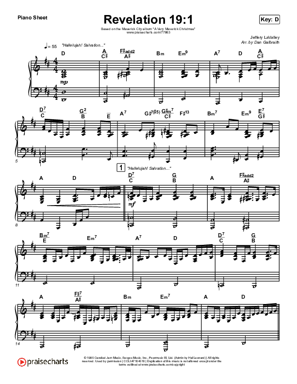 Revelation 19:1 Piano Sheet (Maverick City Music / Naomi Raine / Chandler Moore)