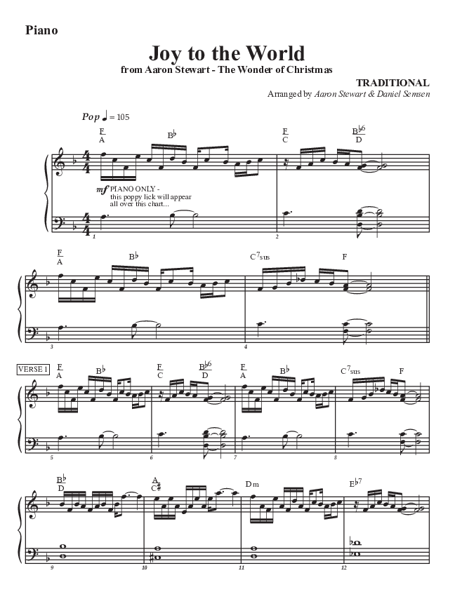 Joy To The World Piano Sheet (Aaron Stewart)