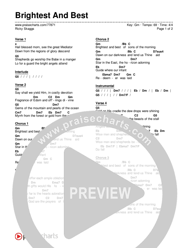 Brightest And Best Chords & Lyrics (Keith & Kristyn Getty / Ricky Skaggs)