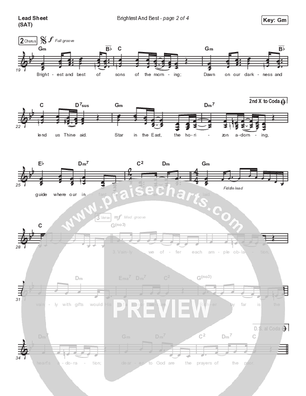 Brightest And Best Lead Sheet (SAT) (Keith & Kristyn Getty / Ricky Skaggs)