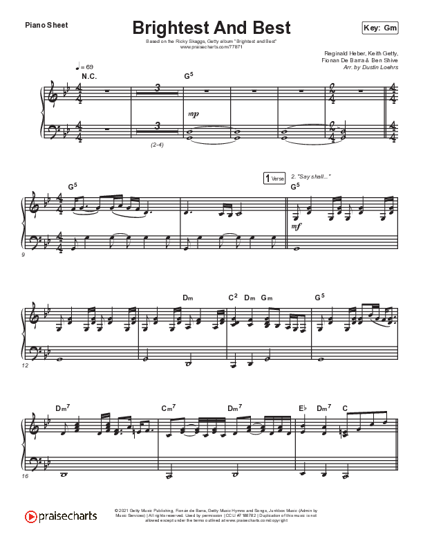 Brightest And Best Piano Sheet (Keith & Kristyn Getty / Ricky Skaggs)