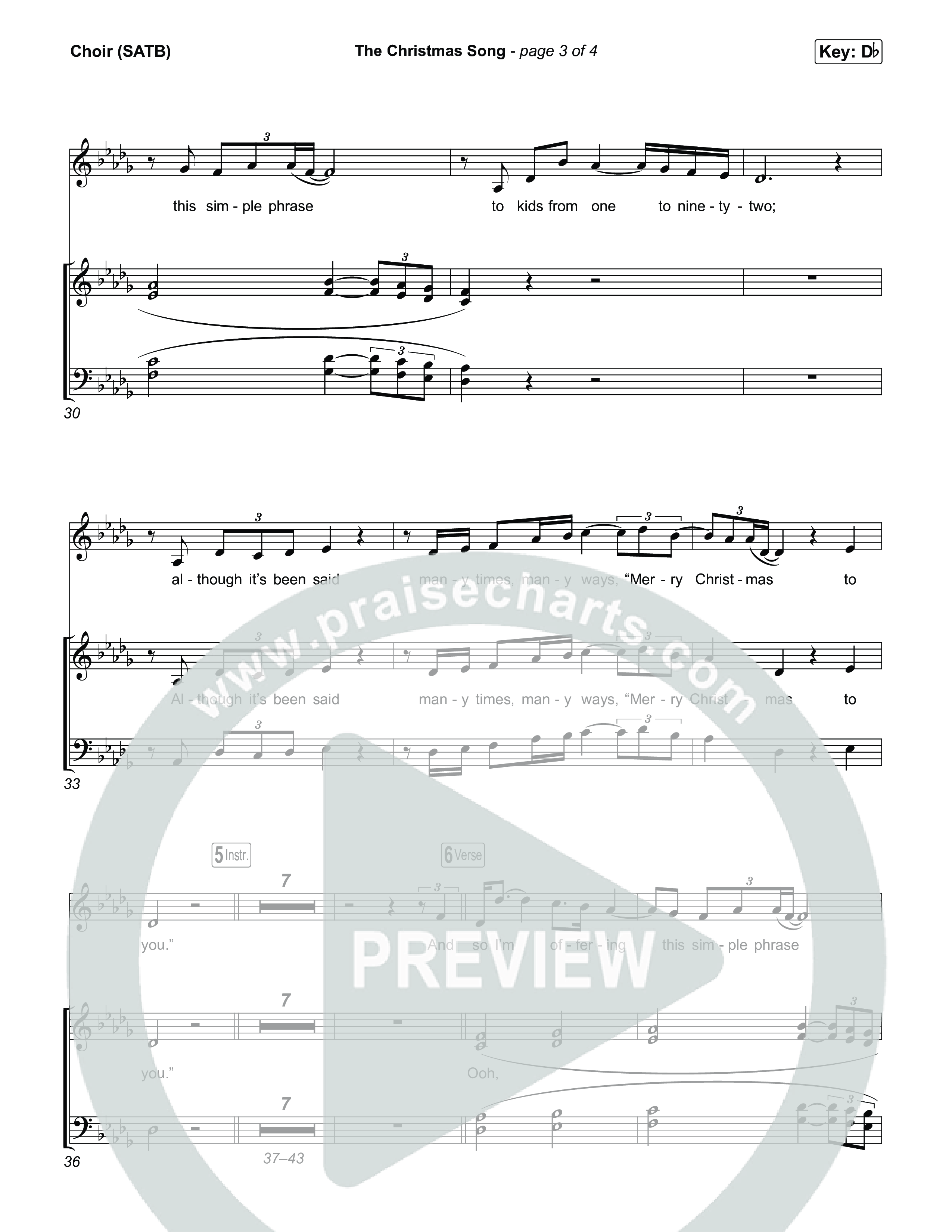 The Christmas Song Choir Sheet (SATB) (Nat King Cole)