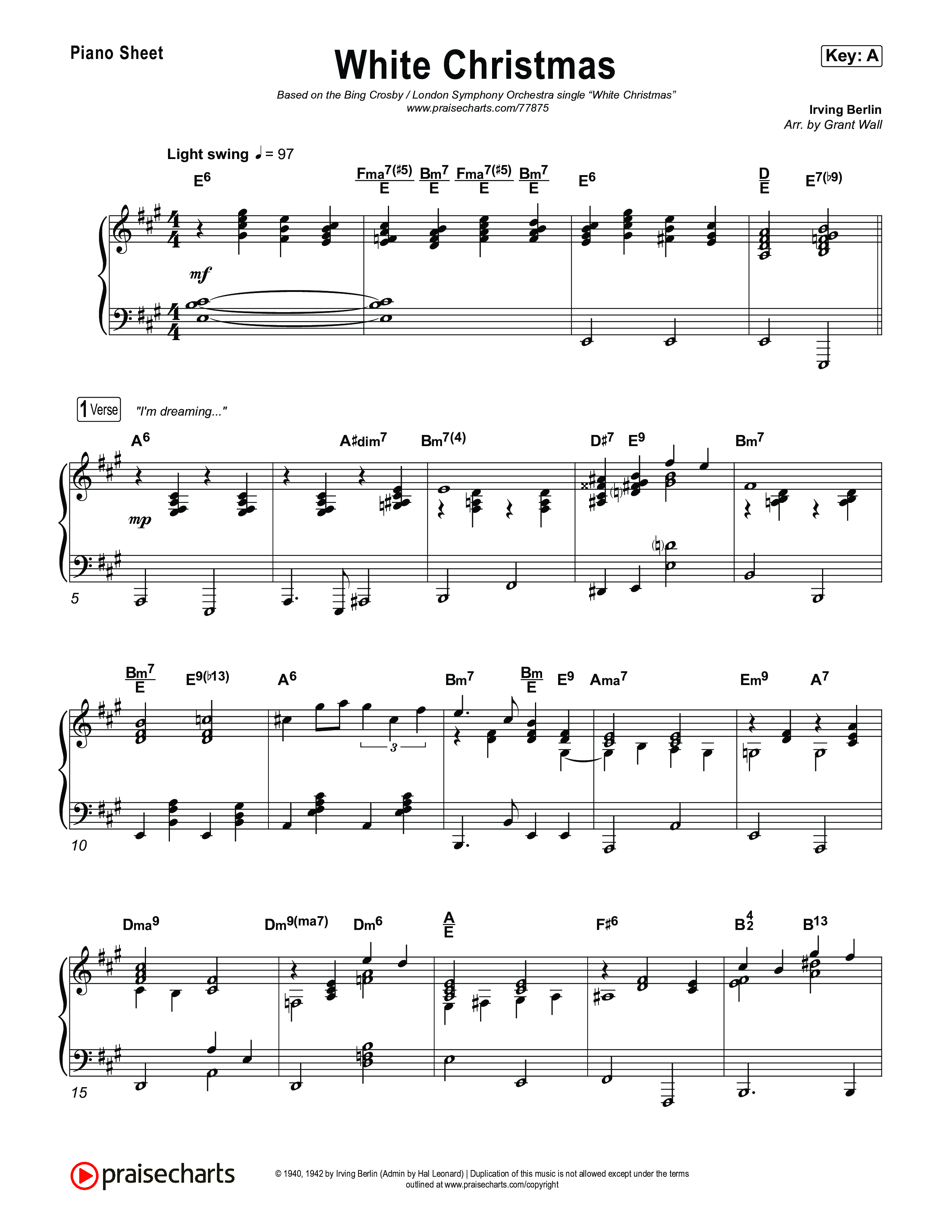 White Christmas Piano Sheet (Bing Crosby)
