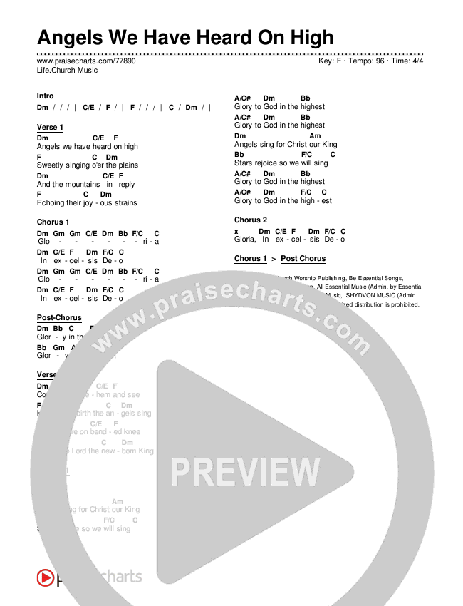 Angels We Have Heard On High Chords & Lyrics (Life.Church Worship)