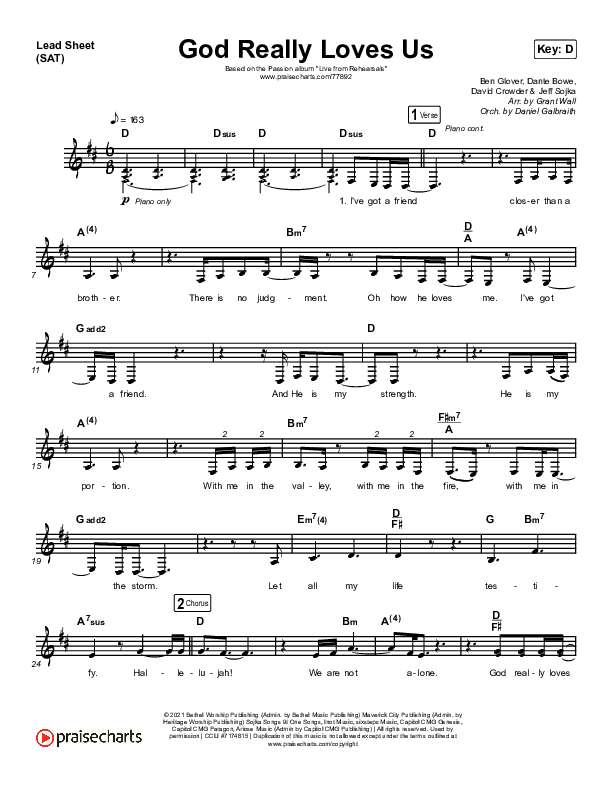 God Really Loves Us (Live) Lead Sheet (SAT) (Passion)