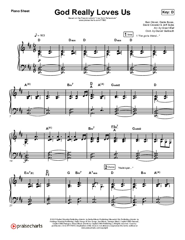 God Really Loves Us (Live) Piano Sheet (Passion)