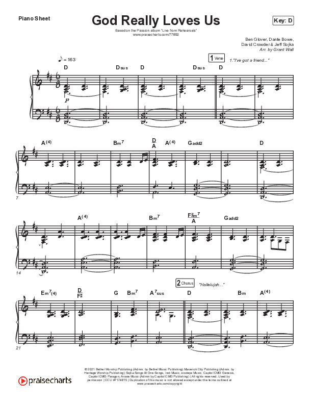 God Really Loves Us (Live) Piano Sheet (Passion)