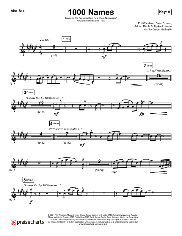 1000 Names (Live) Alto Sax (Passion)