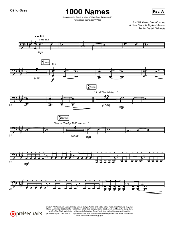 1000 Names (Live) Cello/Bass (Passion)