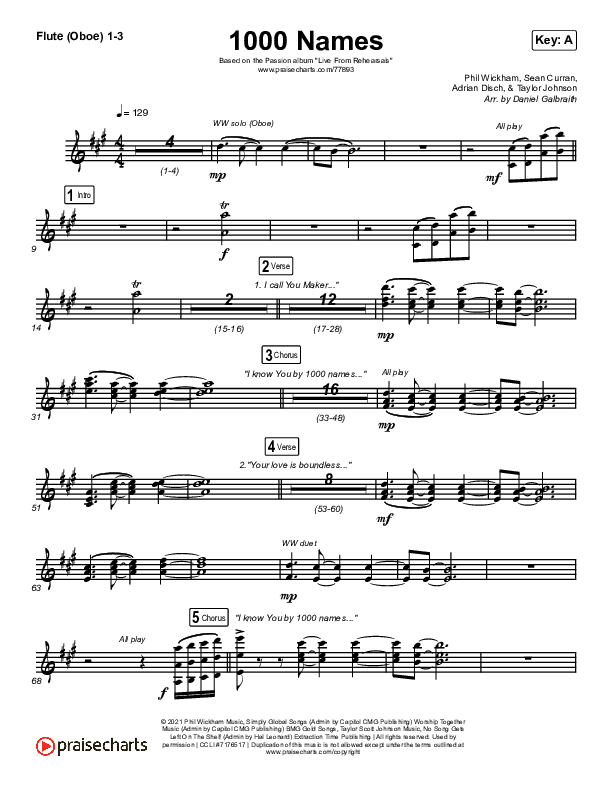 1000 Names (Live) Flute/Oboe 1/2/3 (Passion)