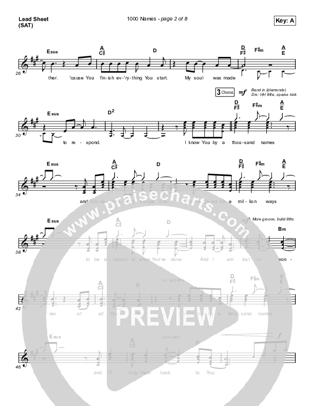 1000 Names (Live) Lead Sheet (Print Only) (Passion)