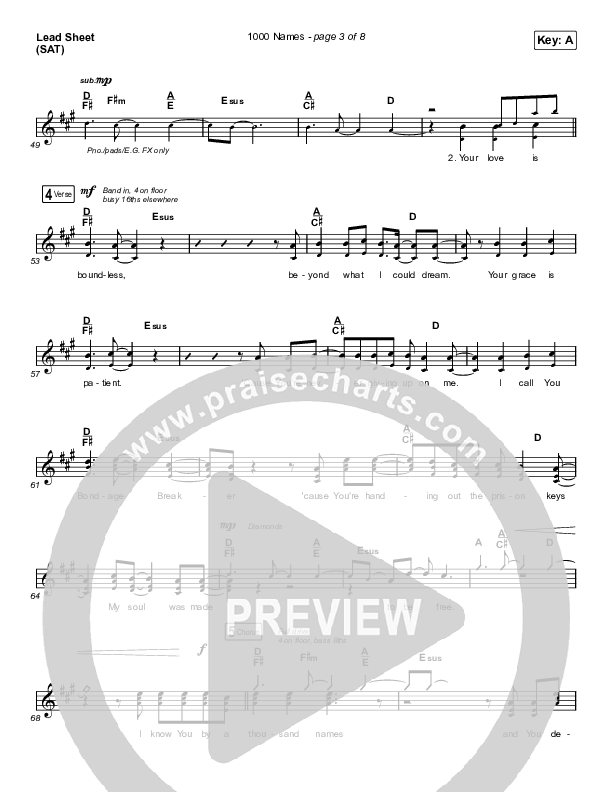 1000 Names (Live) Lead Sheet (Print Only) (Passion)