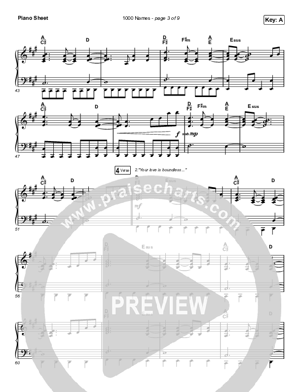 1000 Names (Live) Piano Sheet (Print Only) (Passion)