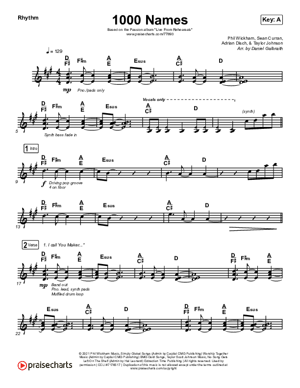 1000 Names (Live) Rhythm Chart (Passion)