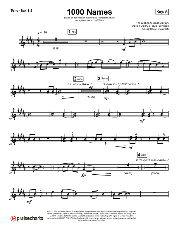 1000 Names (Live) Tenor Sax 1/2 (Passion)
