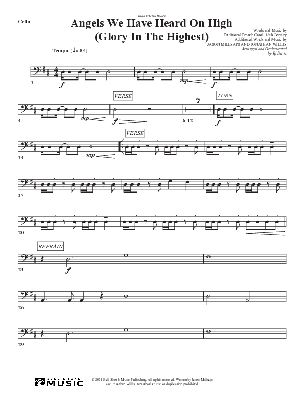 Angels We Have Heard On High (Glory In The Highest) Cello (Bell Shoals Music)