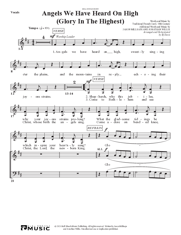 Angels We Have Heard On High (Glory In The Highest) Choir Sheet (SATB) (Bell Shoals Music)
