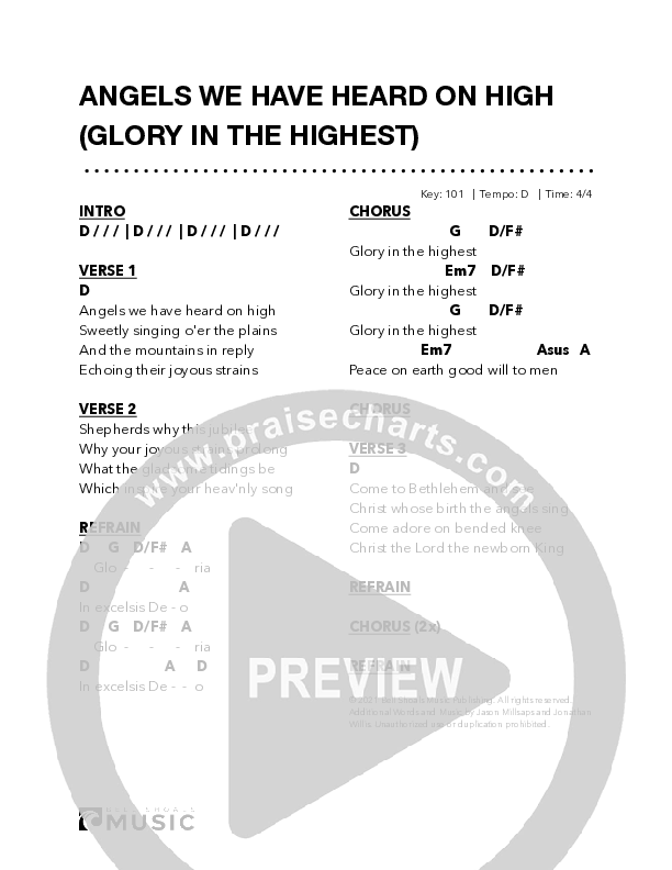 Angels We Have Heard On High (Glory In The Highest) Chord Chart (Bell Shoals Music)