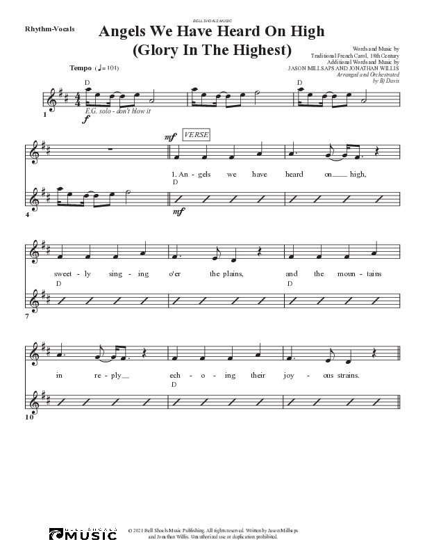 Angels We Have Heard On High (Glory In The Highest) Lead Sheet (SAT) (Bell Shoals Music)