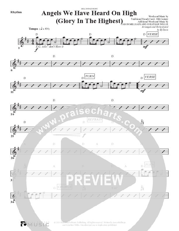 Angels We Have Heard On High (Glory In The Highest) Rhythm Chart (Bell Shoals Music)