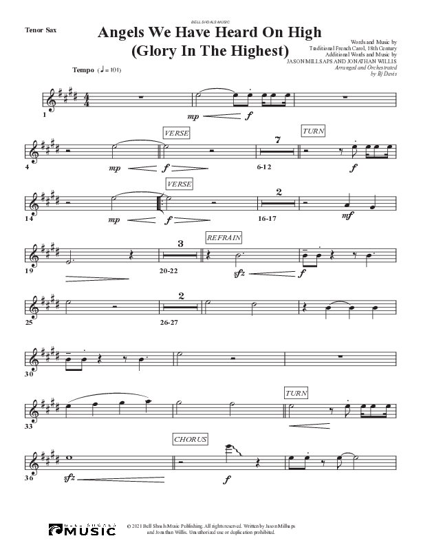 Angels We Have Heard On High (Glory In The Highest) Tenor Sax 2 (Bell Shoals Music)