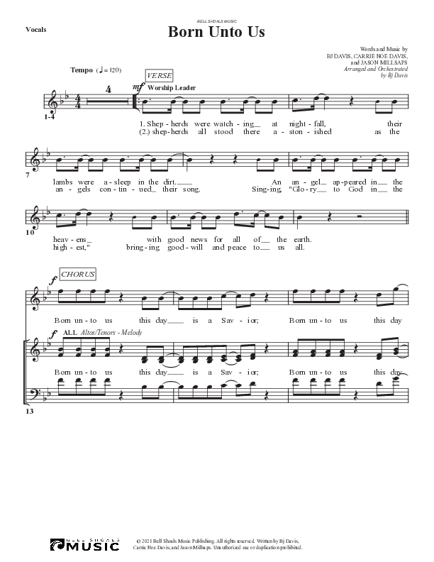 Born Unto Us Choir Sheet (SATB) (Bell Shoals Music)