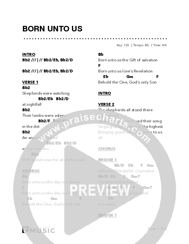 Born Unto Us Chord Chart (Bell Shoals Music)